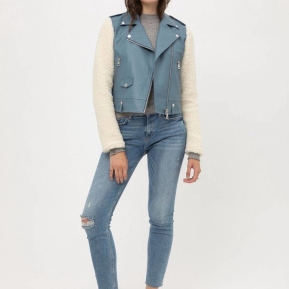 NWOT LOVE TREE Vegan Leather Teddy Moto Jacket🎄 - Picture 1 of 4